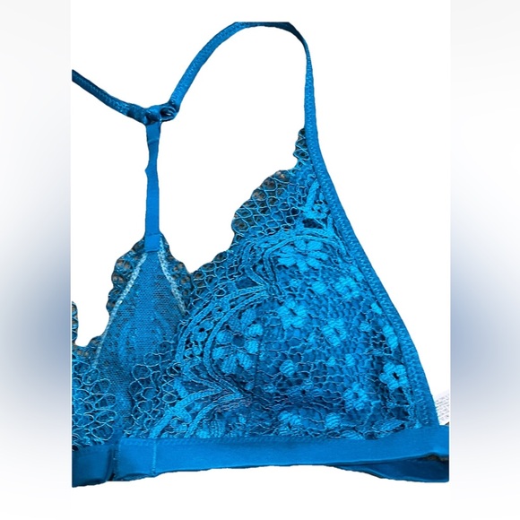 Sz S Victoria Secret Teal Racer Back Lacy Sexy Bralette w Removable Pads - Picture 6 of 13